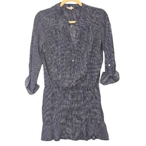 Soft Joie Tunic Button-Up Blouse Top Navy Blue White Boho Loose Coastal XS